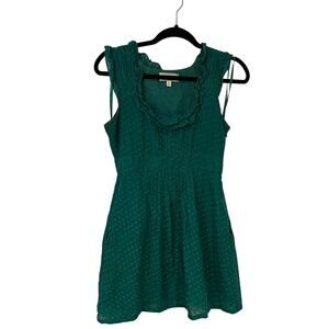 Anthropologie Moulinette Souers Green Swiss Polka Dot Mini Dress Size 2